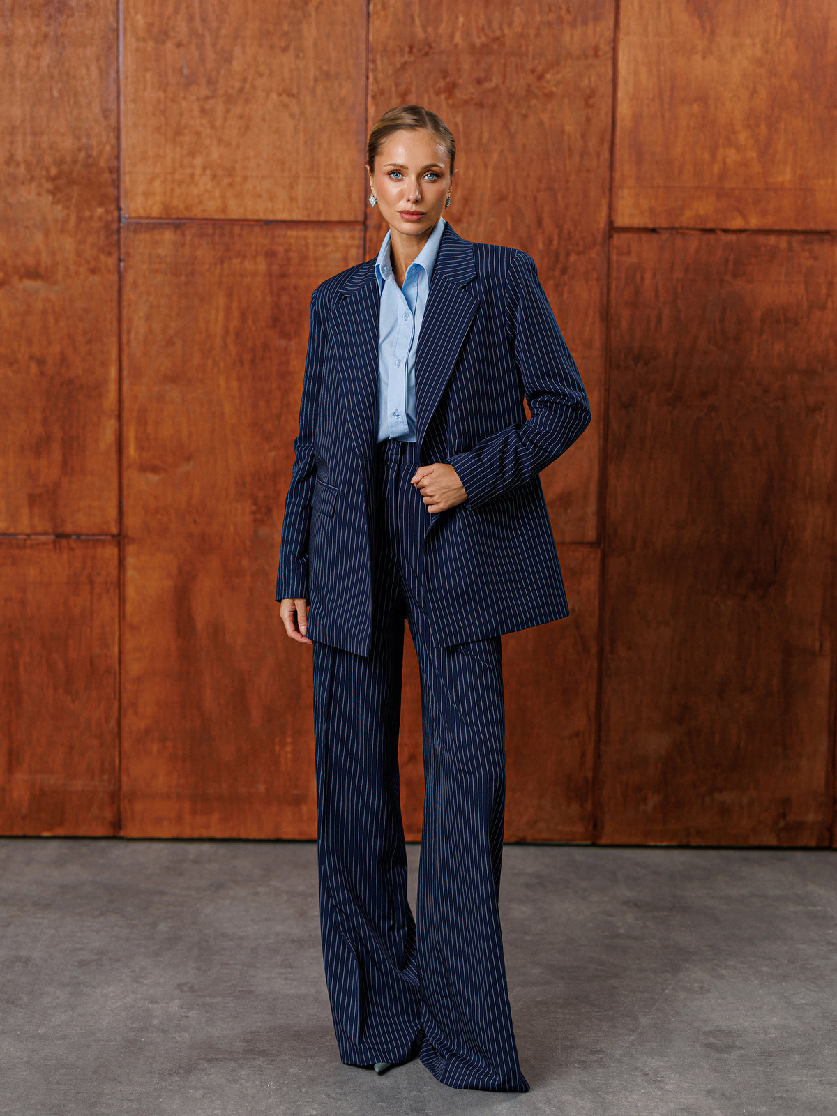 Classic Suit — Navy Pinstripes