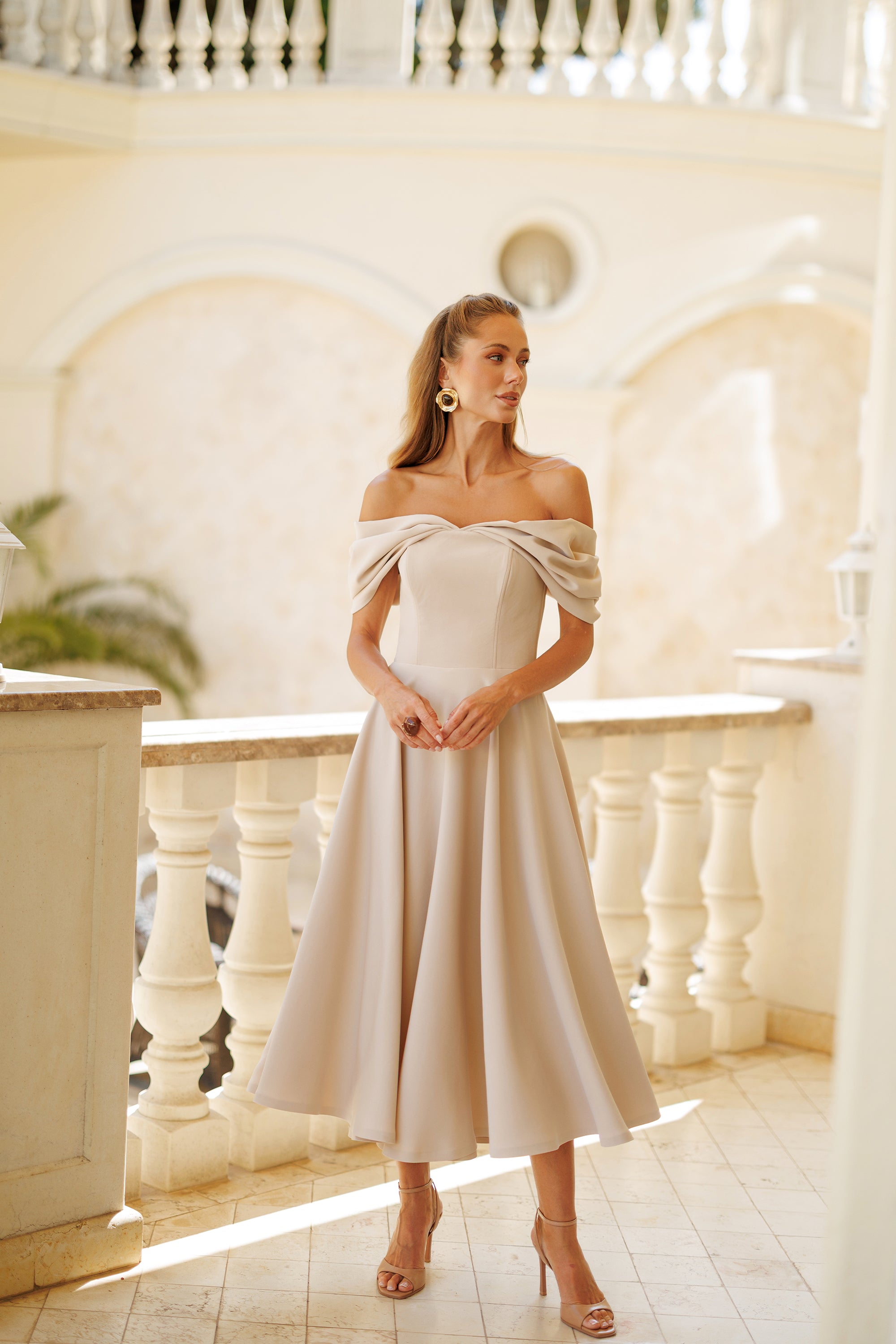 Calista Midi Dress - Beige