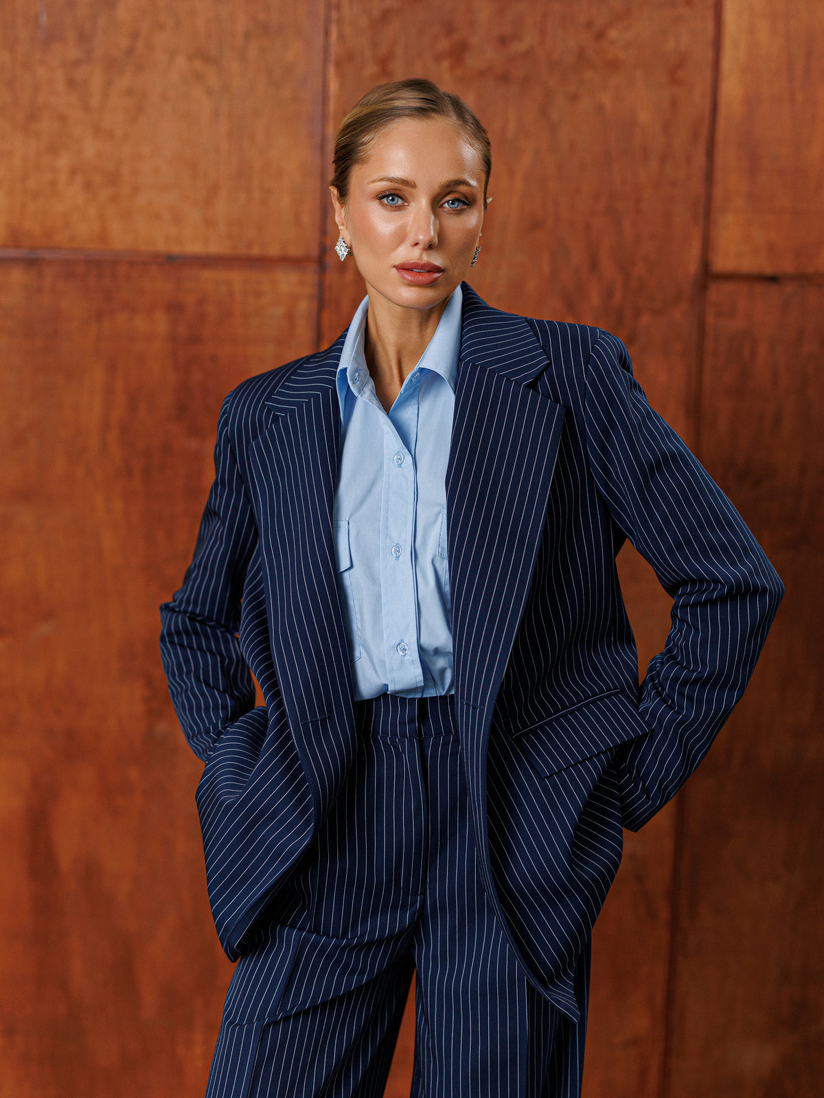 Classic Suit — Navy Pinstripes