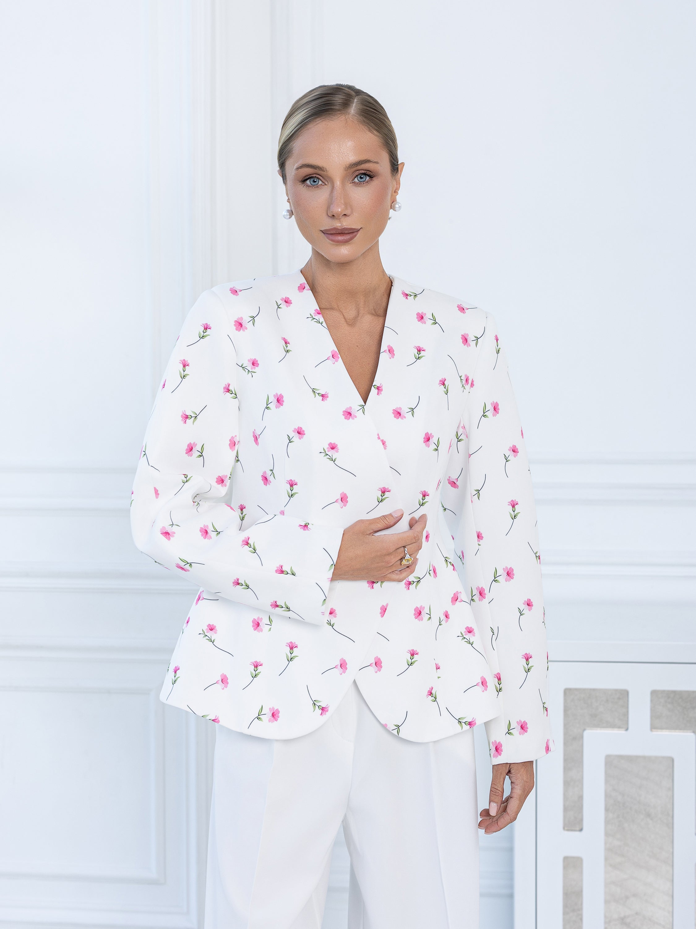 Floral Print Blazer - White