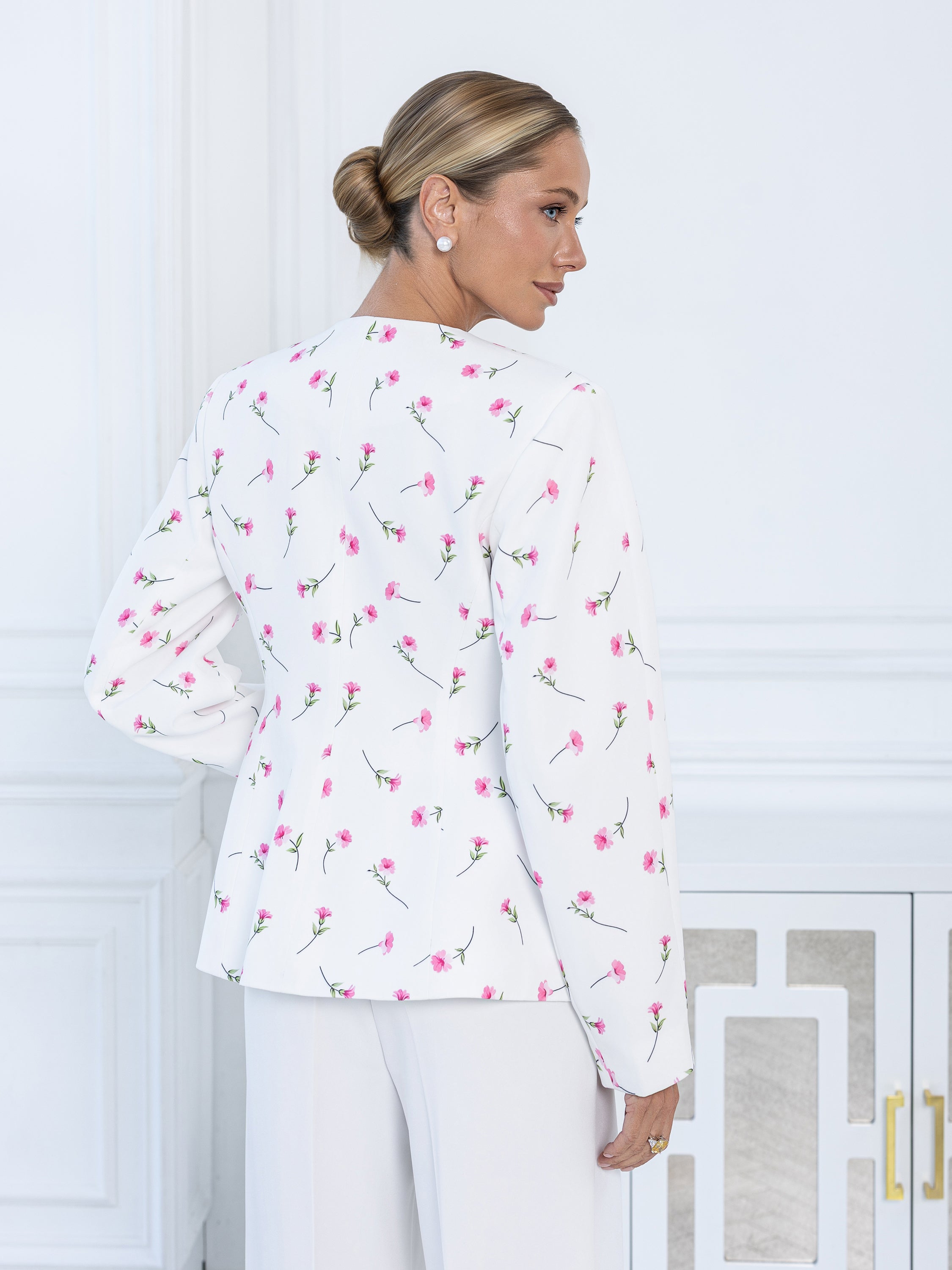 Floral Print Blazer - White