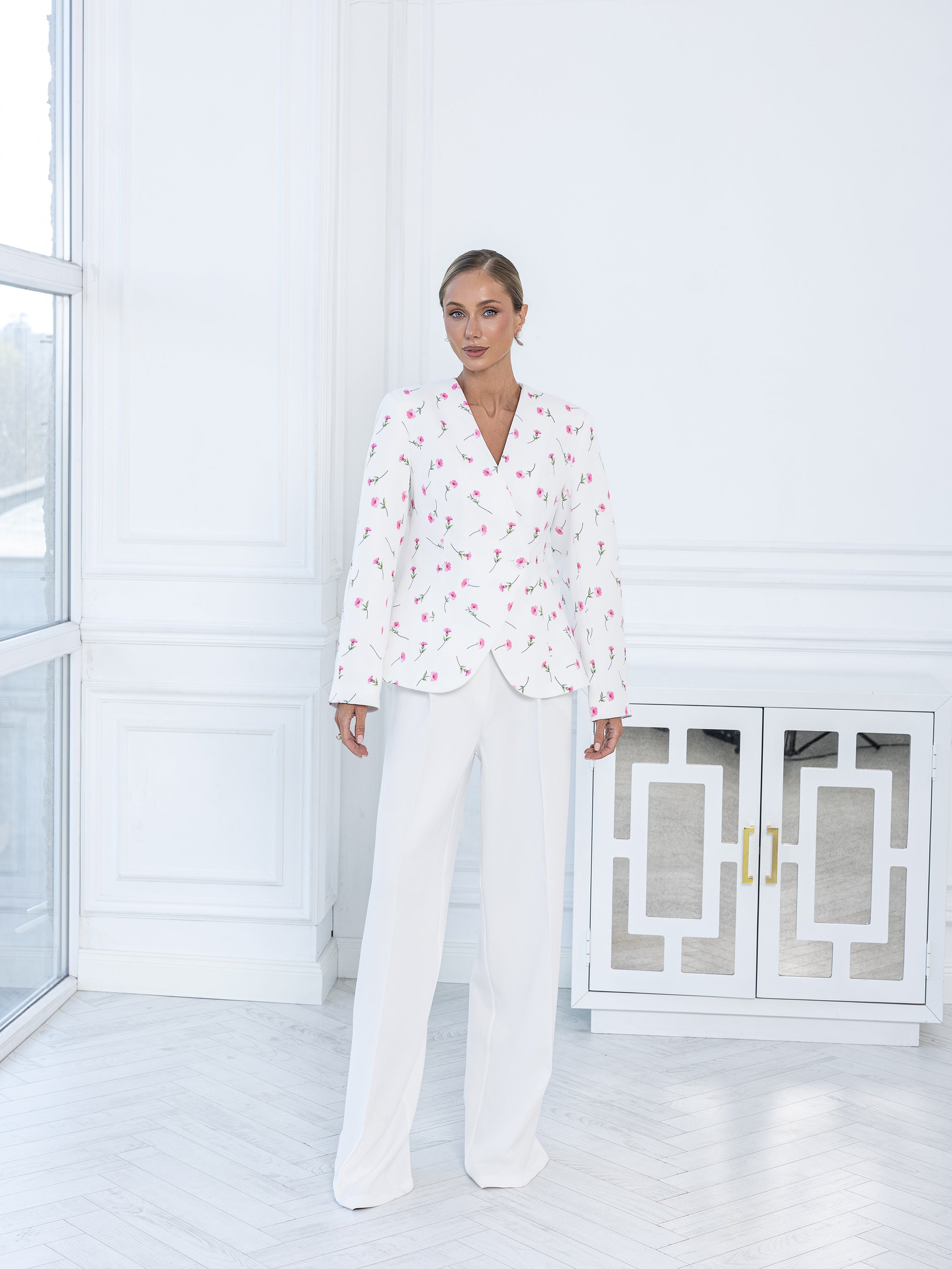 Floral Print Blazer - White