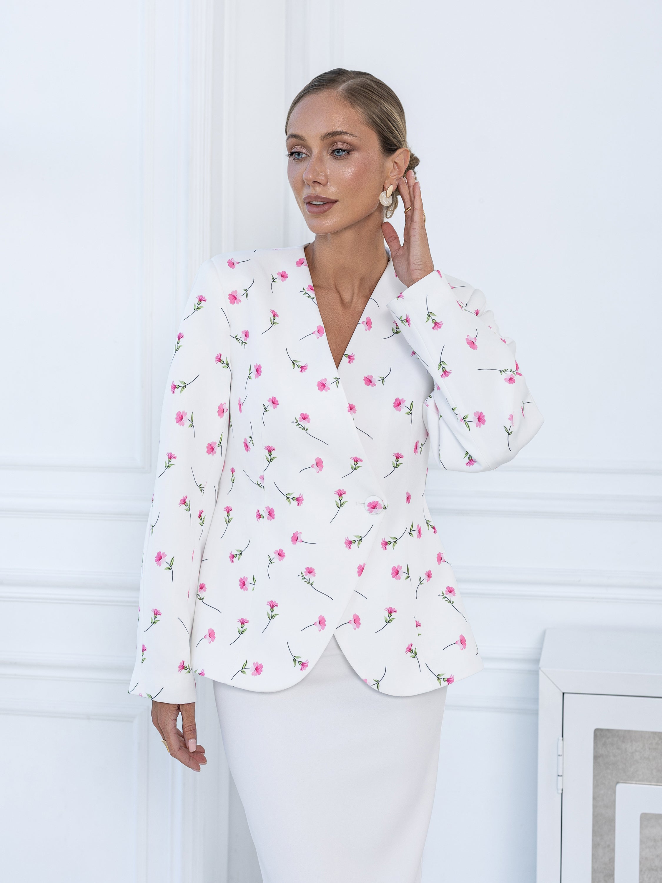 Floral Print Blazer - White
