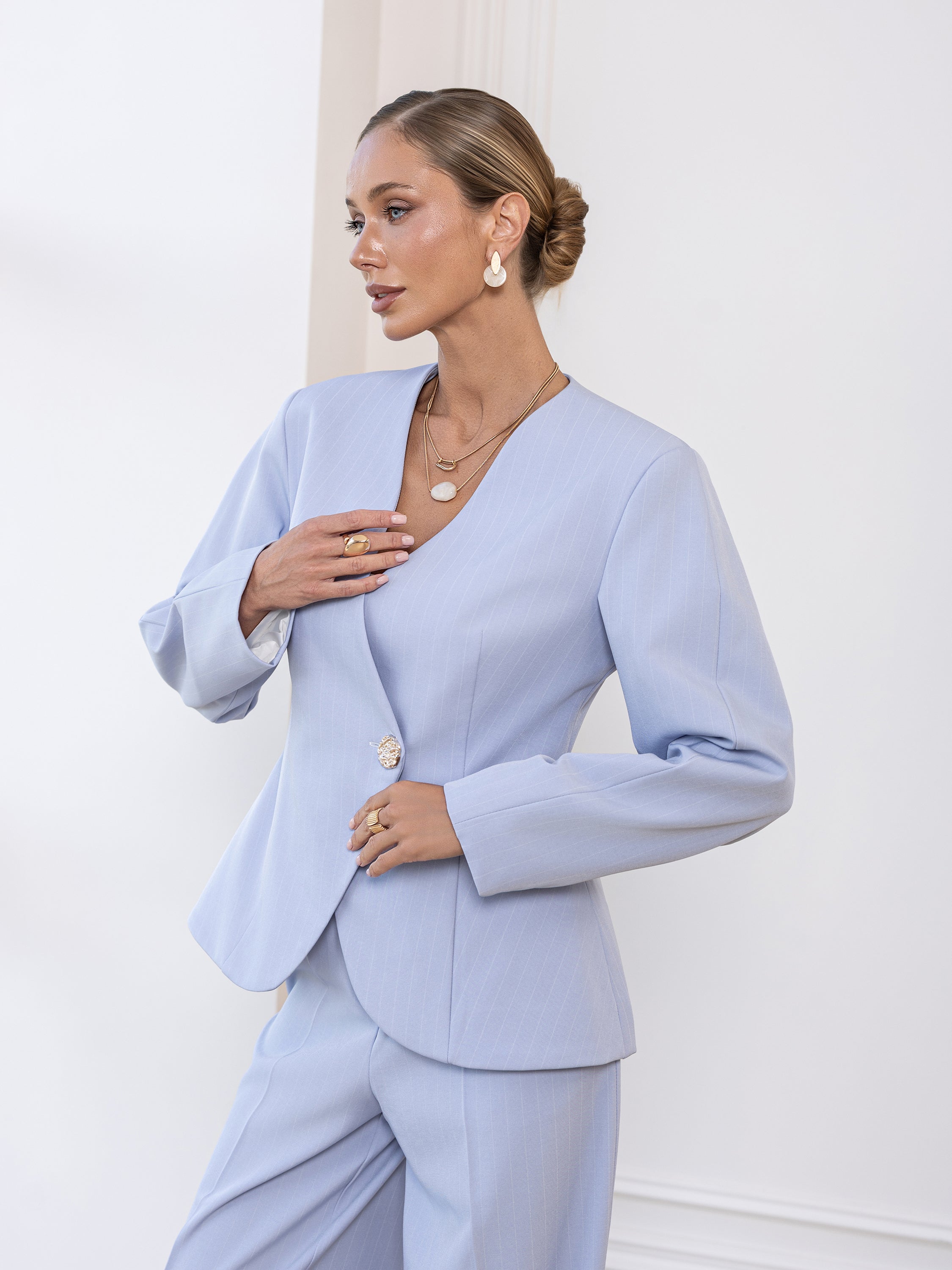 Mirai Pinstripe Suit - Sky Blue
